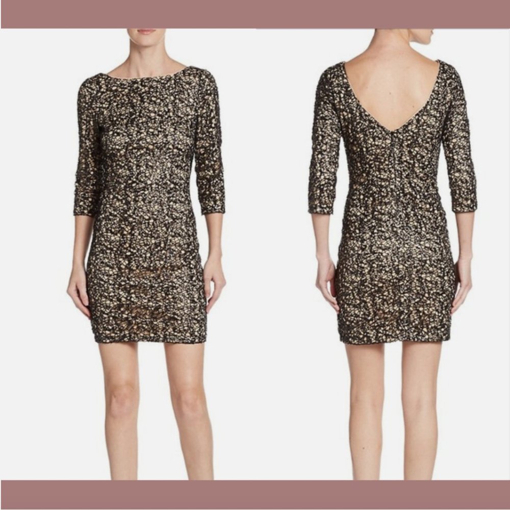 EUC Aidan Aidan Mattox Floral Lace Sequin Sheath‎ Mini Dress [ SZ 4 ] #Q440